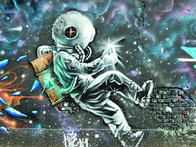 Space-Themed Graffiti Art